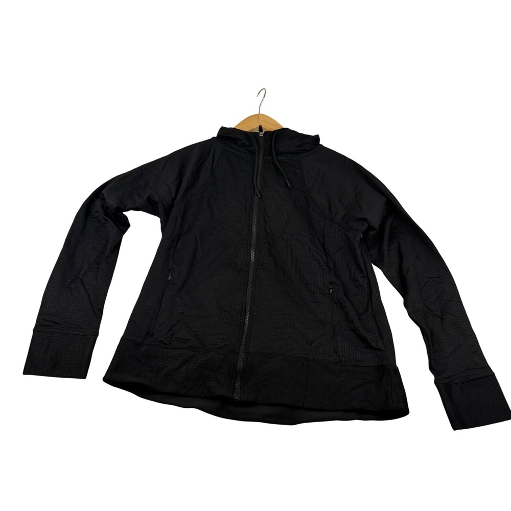 Kirkland Signature Mens Black Grid Textured Full Zip Hooded Jacket 7771776 Large